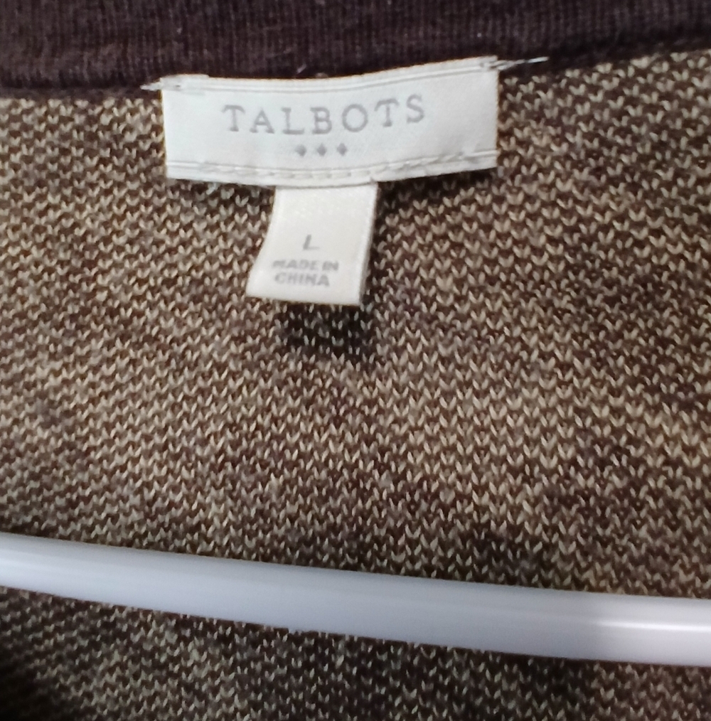 Talbots Zip Front Houndstooth Print Cardigan Brown Tan Womens Size Large Office - Picture 3 of 4